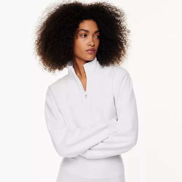 TNA Cozy Fleece Perfect Bright White Cropped Long Sleeve Sweatshirt Size M - Picture 2 of 13